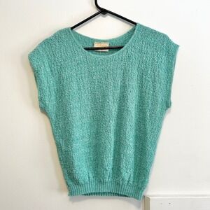 Vintage Justin Allen Teal Green Knit Sweater Vest Sleeveless Made in USA Size 10